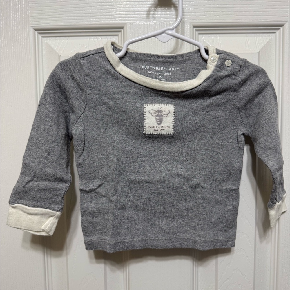 Burt's Bees Baby Gray and Cream Long Sleeve Tee and Pants Set.